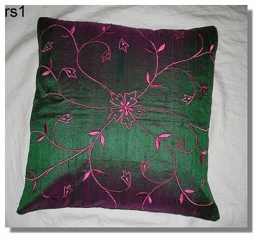 Green Embroidered Raw Silk Cushion Cover ( rs1) Set of two