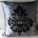 Gray and Black Damask Embroidered Cushion Cover (set of 2)