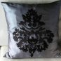 Gray and Black Damask Embroidered Cushion Cover (set of 2)