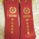Ribbon award Second Place lot of 25 2nd prize red satin with gold star letters and record card