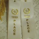 Ribbon award Third Place lot of 25 3rd prize white satin with gold star letters and record card
