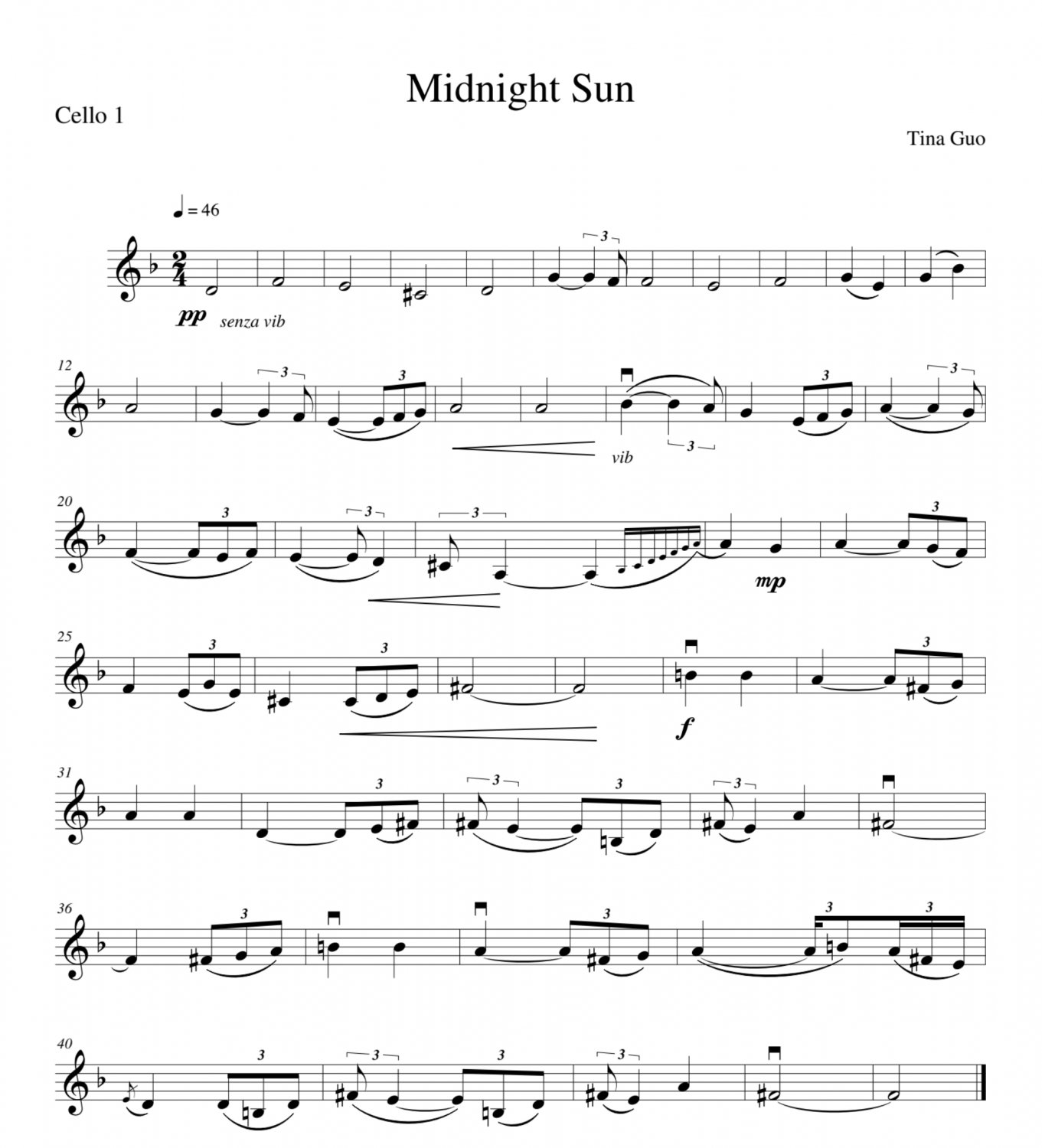 'Midnight Sun' Cello Quartet - Composed by Tina Guo