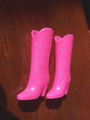 Barbie Size High Heel Hot Pink High Top Cowboy Boots Shoes