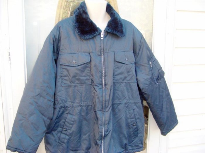 Sears Work Leisure XL 46 48 Blue Men's Winter Coat Jacket Faux Fur Collar