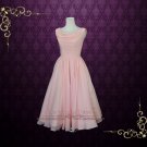 Peach Pink Retro Vintage Style Tea Length Prom Dress Formal Dress