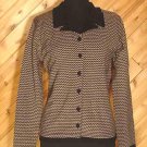 Laura Ashley Black Taupe Knit Wool Button Front Top M