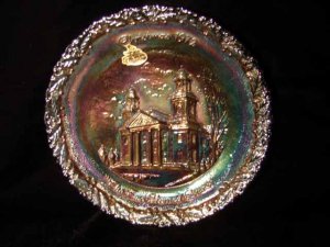 Fenton Carnival Glass Xmas 1972 Two Horned Church Plate