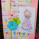 Pink happy birthday cake card