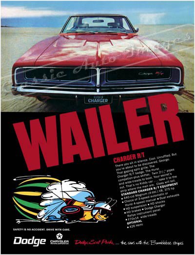 1969 Dodge Charger Ad Digitized & Re-mastered Poster Print 