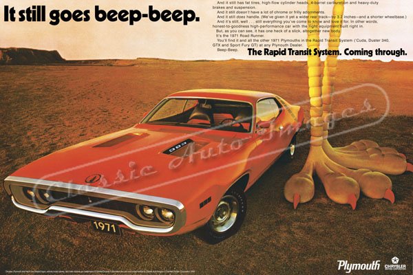 1971 Plymouth Road Runner Ad Digitized and Re-mastered Poster Print ...