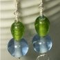 &acirc;��Blue Olive Martini&acirc;�� earrings unique handcrafted artisan jewelry long blue green glass bead