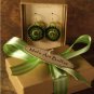 âSweet Peaâ earrings unique artisan handcrafted green bead small circle sterling silver dangle