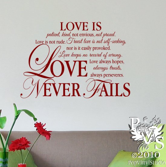 LOVE IS... Scripture Wall Design Decal YOU CHOOSE COLOR Free US Shipping