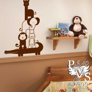Baby Jungle Animal Stack Wall Design Decal FREE US SHIPPING You Choose Color