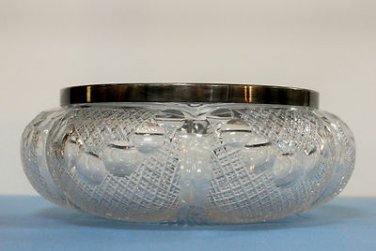 ABP Glass Antique Blow Out Bowl Hand Cut Crystal w/ Silver Rim- Strawberry Dia.