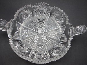 ABP cut glass 2 handle dish American brilliant period Antique