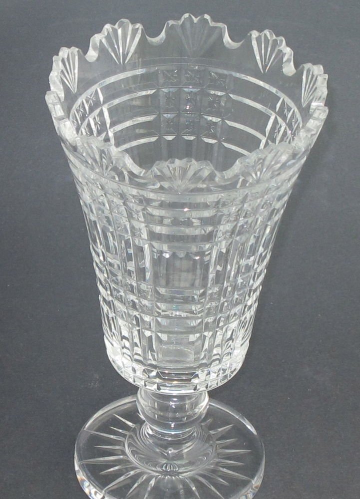 Signed Waterford Hand Cut Glass Footed Vase Irish Crystal