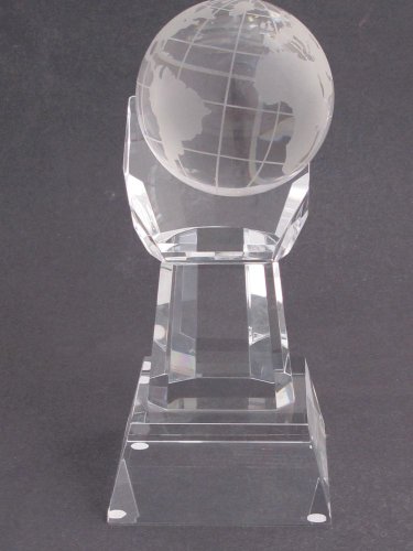 Globe optical GLASS  in hand 7.75" high, Award Gift crystal