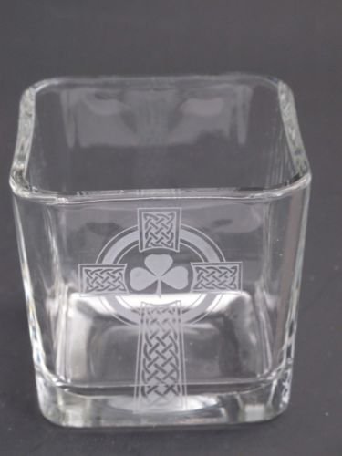 Glass candle votive, Celtic  shamrock cross  gift Can be customized