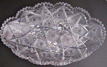 American Brilliant Period hand Cut Glass tray abp Hobstar antique Hand polished