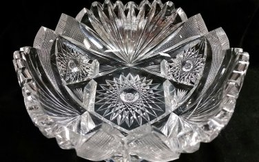 American Brilliant Period hand Cut Glass bowl ABP antique Hand polished