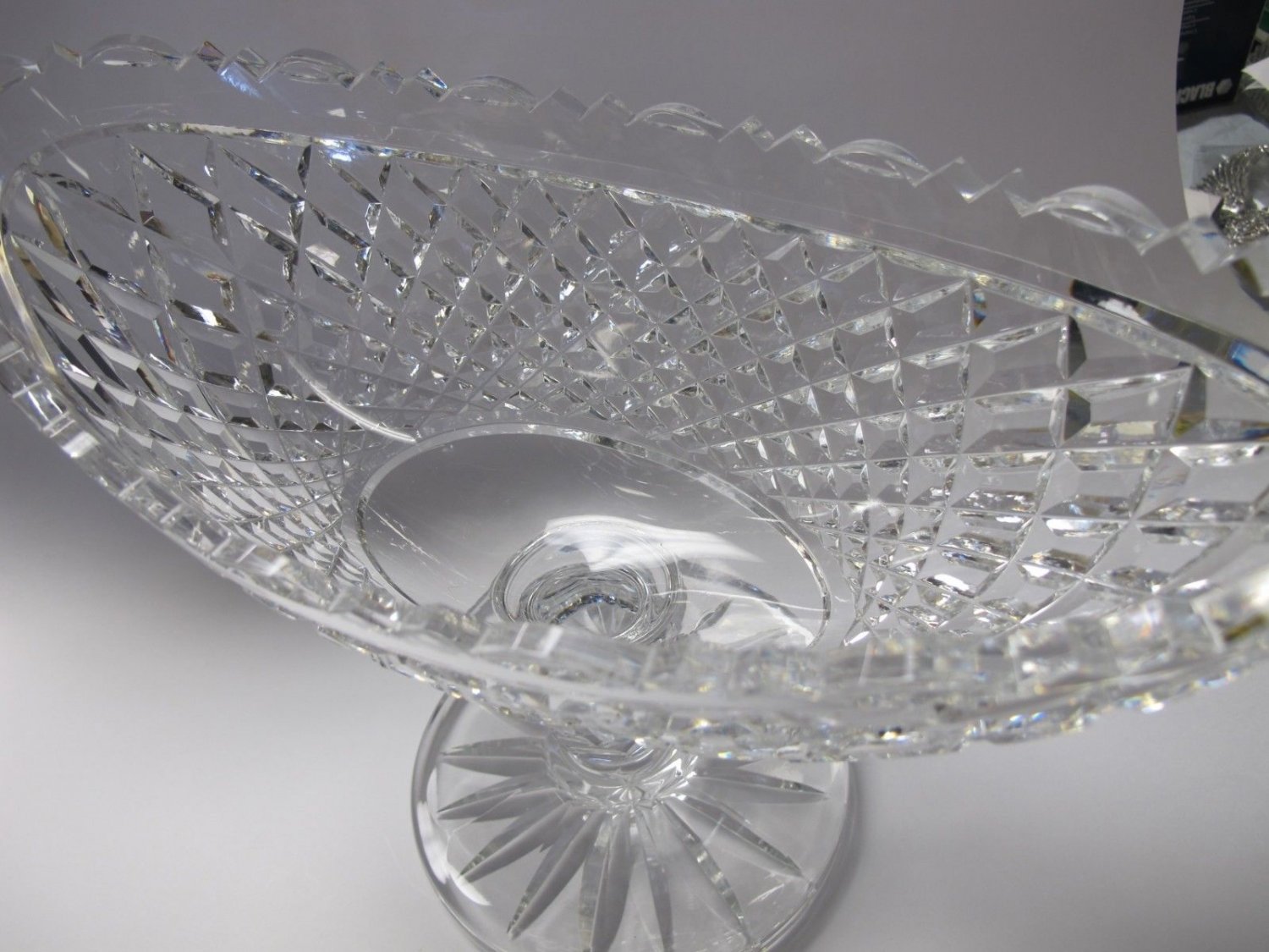 Waterford crystal Signed pedestal oval center piece bowl cut glass Ireland