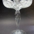 American Brilliant Period Cut Glass compote teardrop stem Antique hobstar ABP