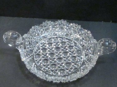 American Brilliant Period hand Cut Glass Harvard 2 handled dish