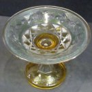 Cut Glass compote Antique green amber cut to clear