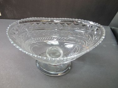 Hand Cut Glass pedestal oval dish Antique