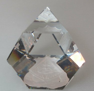 3 sided glass paperweight etched,