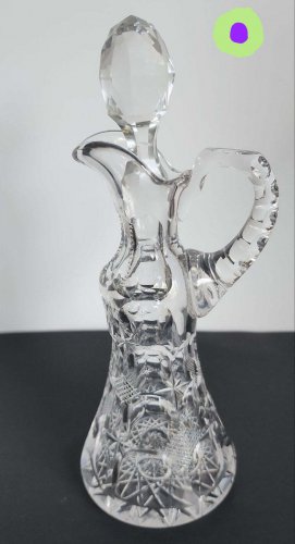 Signed Bergen cut glass abp Antique handled cruid