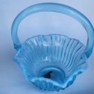 L.E Smith Glass blue opalesc scoloped ribbed basket