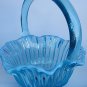 L.E Smith Glass blue opalesc scoloped ribbed basket