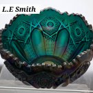 L.E Smith Glass dark green Quintec carnival bowl... -
