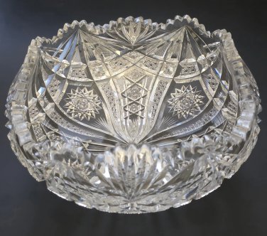 ABP cut glass square bowl American Brilliant crimped tg