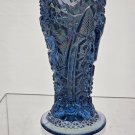 L.E Smith Glass whirling star iridescent ice blue bud vase.