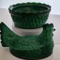 Jade Malachite Glass hen on nest with lid Bowl