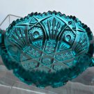 L.E. Smith turquoise Glass 2 handled dish