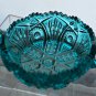 L.E. Smith turquoise Glass 2 handled dish