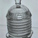 LE Smith glass iridescent bee hive honey jar