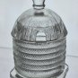 LE Smith glass iridescent bee hive honey jar