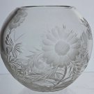 Hand cut glass rose bowl, Butterfly and floral Hand cut glass rose bowl, Butterfly and floral