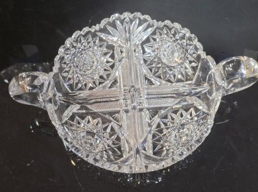 ABP cut glass 2 handled divided dish American brilliant period 1886 -1915 bob58