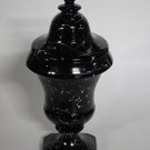 L.E Smith Glass black marble urn vase with lid..