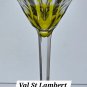 Val st Lambert lime green Hand Cut to clear wine glass