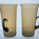 2 Fry iridescent glass mugs with green handle