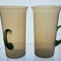 2 Fry iridescent glass mugs with green handle