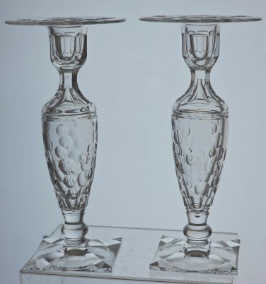 Pair of hand Cut Glass candle sticks Antique