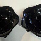 L.E Smith Glass black 3 leged candle sticks Greek key Pair.
